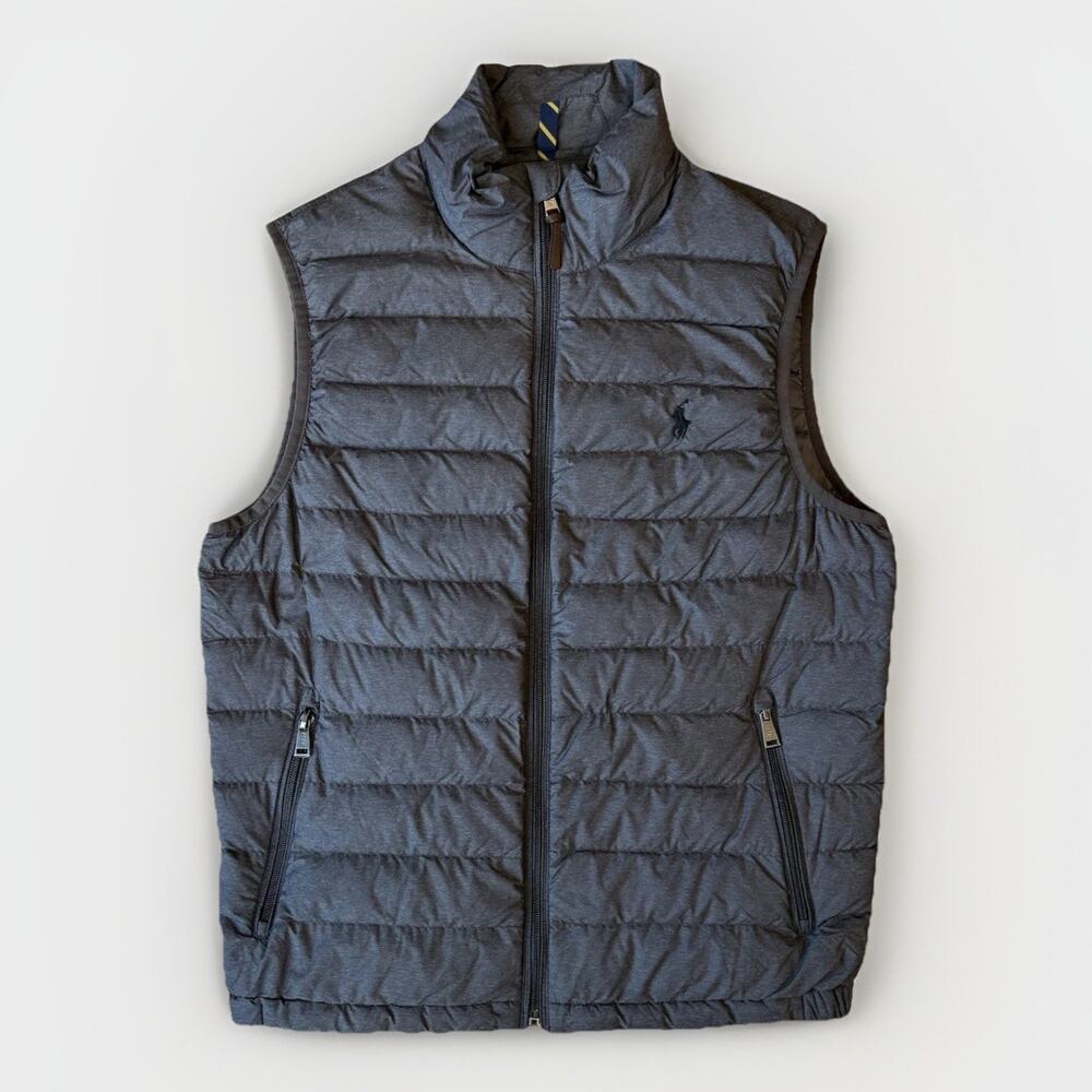 Polo Ralph Lauren Down Vest Small Gray Full Zip Puffer Minimalist New York